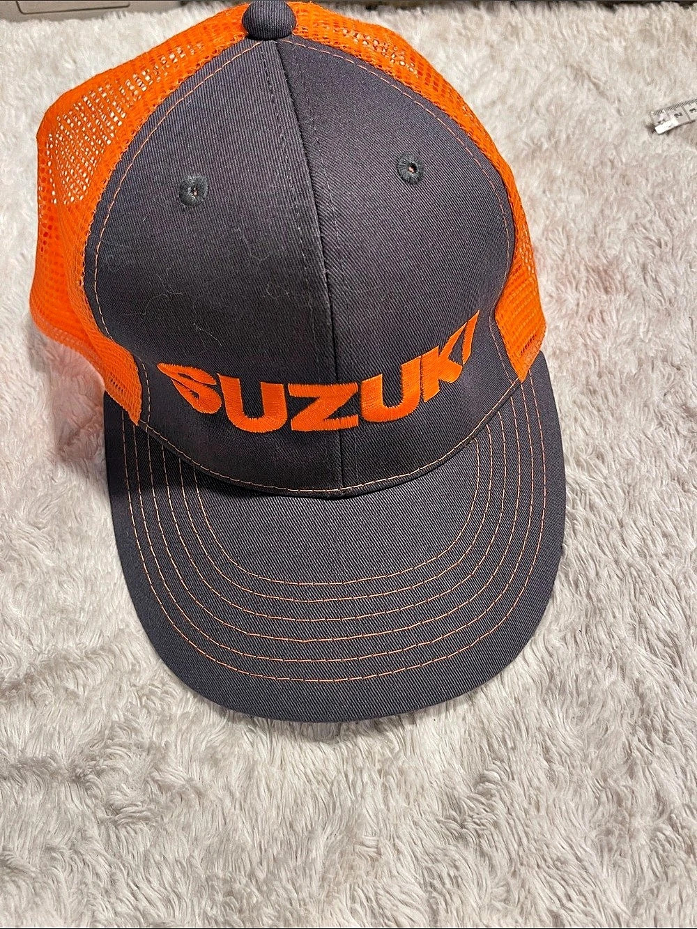 Suzuki Gray and Orange Mesh Trucker Snapback Hat Gray & Orange Mesh Trucker
